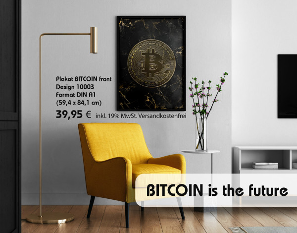 Plakat DIN A1 BITCOIN Münze in Ihrem Wohnzimer